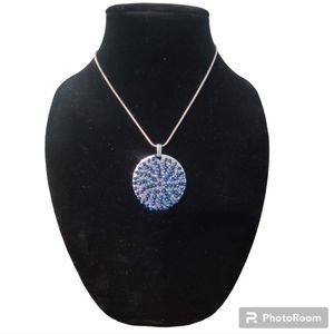 Kenneth Cole Necklace Blue Crystals Overlaying Silver Disk 18"